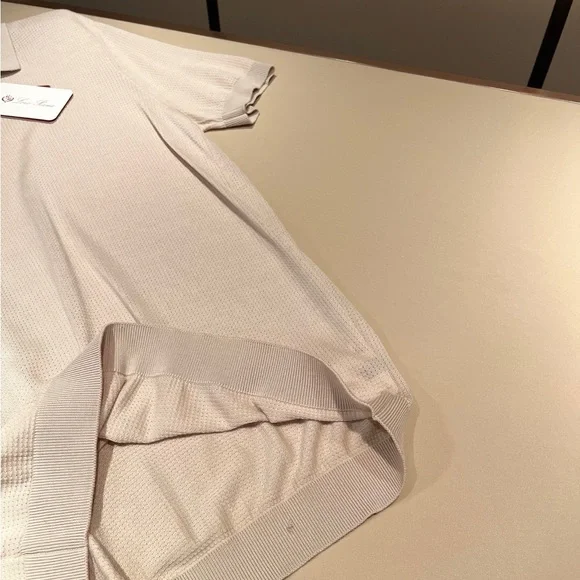 Loro Piana Cream Short-Sleeve Polo with Light Gray Collar - Picture 3 of 7